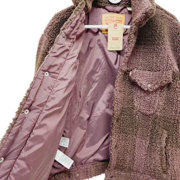 Levi’s Men's Fleece Sherpa Trucker Jacket Vintage Relaxed Fit Brown Size L New